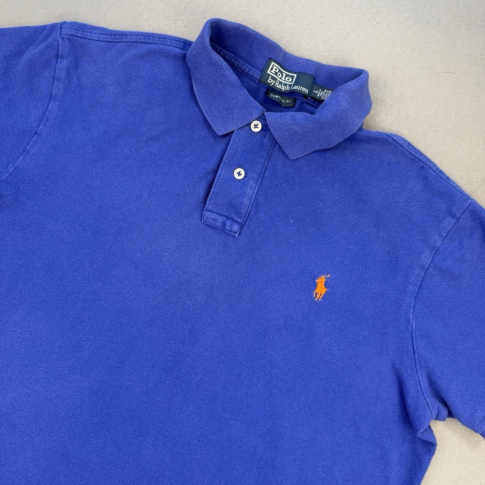 Polo Ralph Lauren Shirt Mens L Royal Blue Short Sleeve Cotton Custom Fit